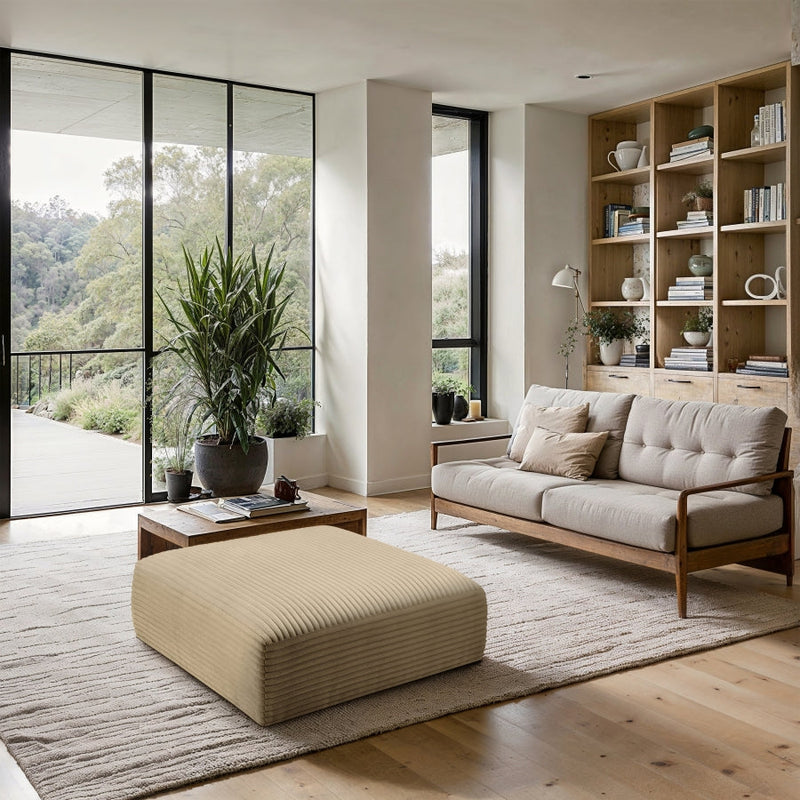 Shaggy Corduroy Performance Fabric Upholstered Ottoman in Camel - 641Camel-Ott
