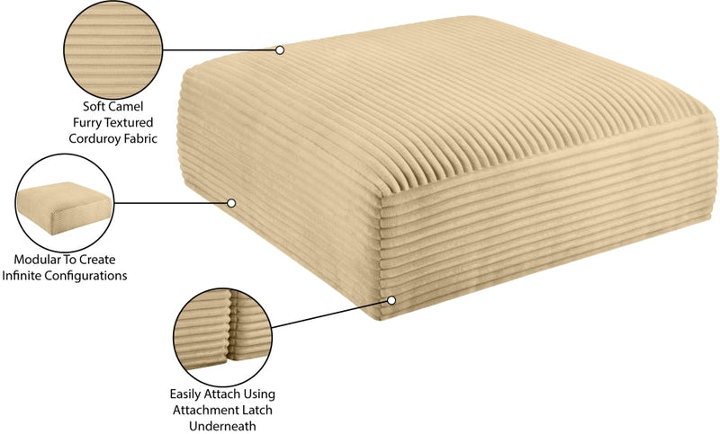 Shaggy Corduroy Performance Fabric Upholstered Ottoman in Camel - 641Camel-Ott