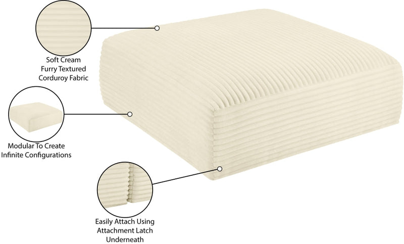 Shaggy Corduroy Performance Fabric Upholstered Ottoman in Cream - 641Cream-Ott