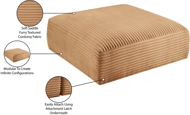 Shaggy Corduroy Performance Fabric Upholstered Ottoman in Saddle - 641Saddle-Ott