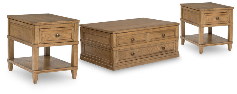 Sharlance Coffee Table with 2 End Tables in Light Brown - PKG022053