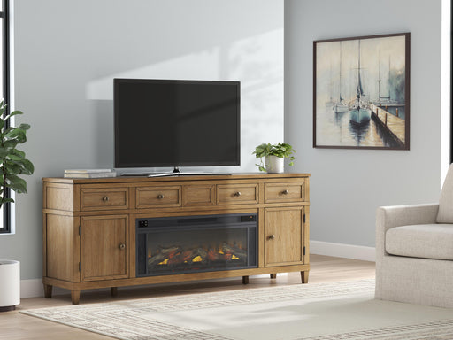 Sharlance Light Brown 81" TV Stand with Electric Fireplace - W655W1