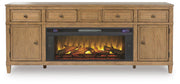 Sharlance Light Brown 81" TV Stand with Electric Fireplace - W655W1