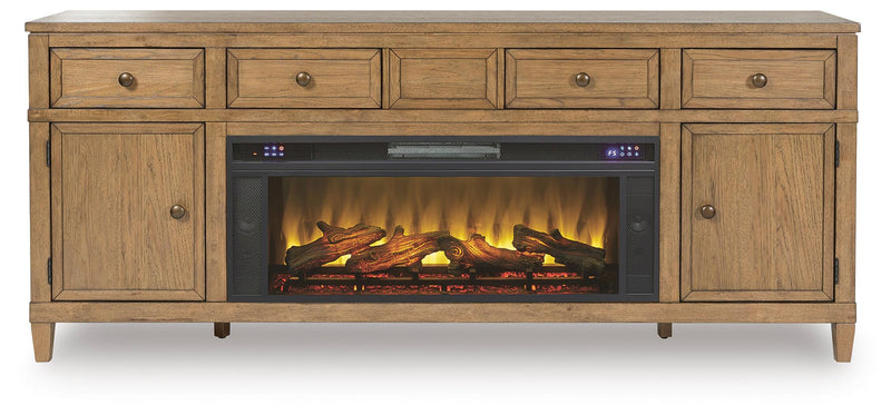 Sharlance Light Brown 81" TV Stand with Electric Fireplace - W655W1