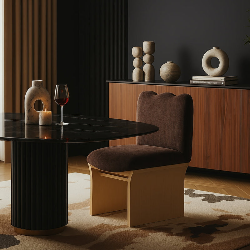 Shaw Chenille Fabric Upholstered Dining Chair in Brown - 11067Brown-C