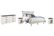 Shawburn Full Platform Bed with Dresser and 2 Nightstands in White/Dark Charcoal Gray - PKG009357