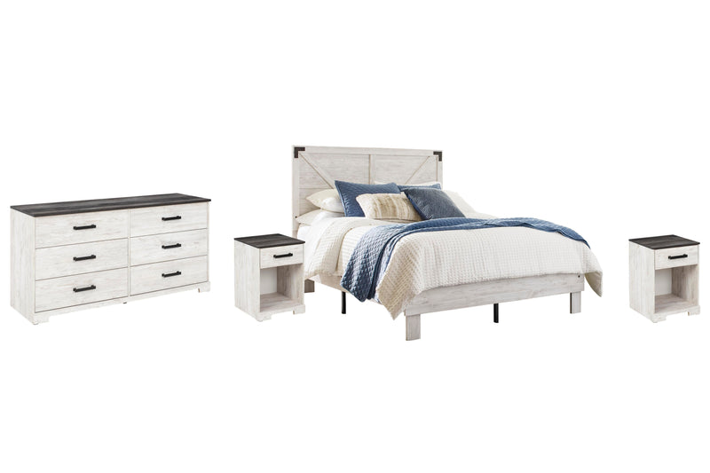 Shawburn Full Platform Bed with Dresser and 2 Nightstands in White/Dark Charcoal Gray - PKG009357
