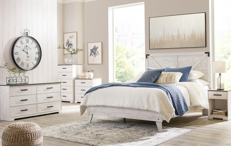 Shawburn Full Platform Bed with Dresser and 2 Nightstands in White/Dark Charcoal Gray - PKG009357