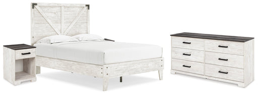 Shawburn Full Platform Bed with Dresser and 2 Nightstands in White/Dark Charcoal Gray - PKG016225