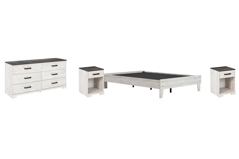 Shawburn Full Platform Bed with Dresser and 2 Nightstands in Whitewash - PKG009349