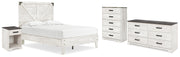 Shawburn Full Platform Bed with Dresser, Chest and Nightstand in White/Dark Charcoal Gray - PKG016234