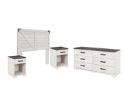 Shawburn Queen Crossbuck Panel Headboard, Dresser and 2 Nightstands in Whitewash - PKG009317