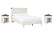 Shawburn Queen Panel Platform Bed with 2 Nightstands in White/Dark Charcoal Gray - PKG012194