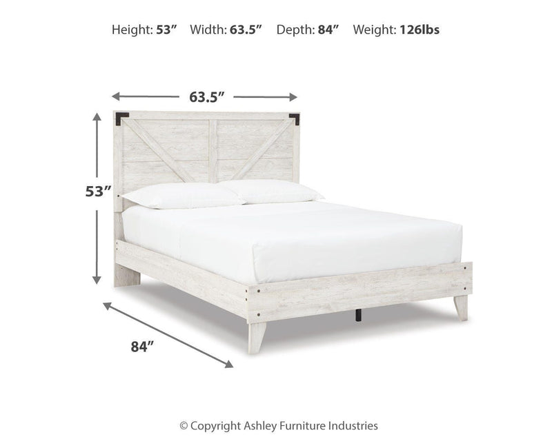 Shawburn Queen Panel Platform Bed with 2 Nightstands in White/Dark Charcoal Gray - PKG016203