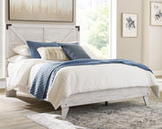 Shawburn Queen Panel Platform Bed with 2 Nightstands in White/Dark Charcoal Gray - PKG016203