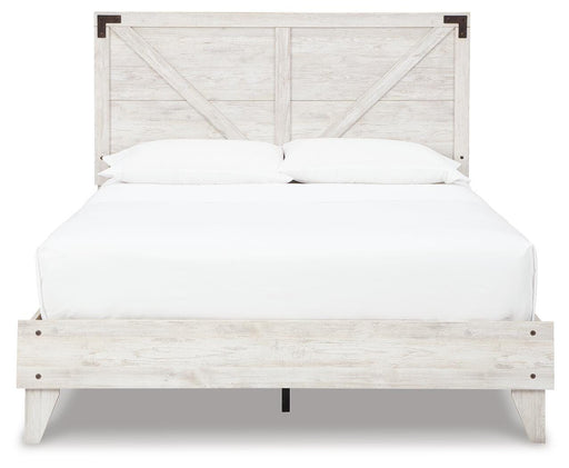 Shawburn Queen Panel Platform Bed with 2 Nightstands in White/Dark Charcoal Gray - PKG016203