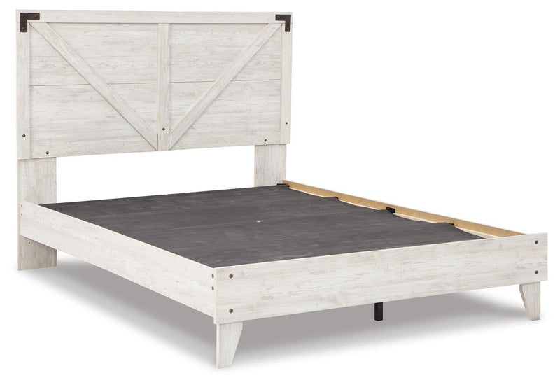 Shawburn Queen Panel Platform Bed with 2 Nightstands in White/Dark Charcoal Gray - PKG016203