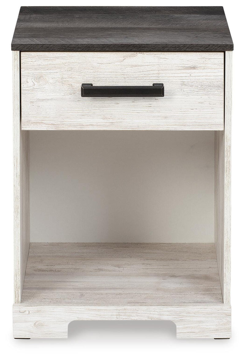 Shawburn Queen Panel Platform Bed with 2 Nightstands in White/Dark Charcoal Gray - PKG016203