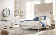 Shawburn Queen Platform Bed with Dresser and 2 Nightstands in White/Dark Charcoal Gray - PKG009333