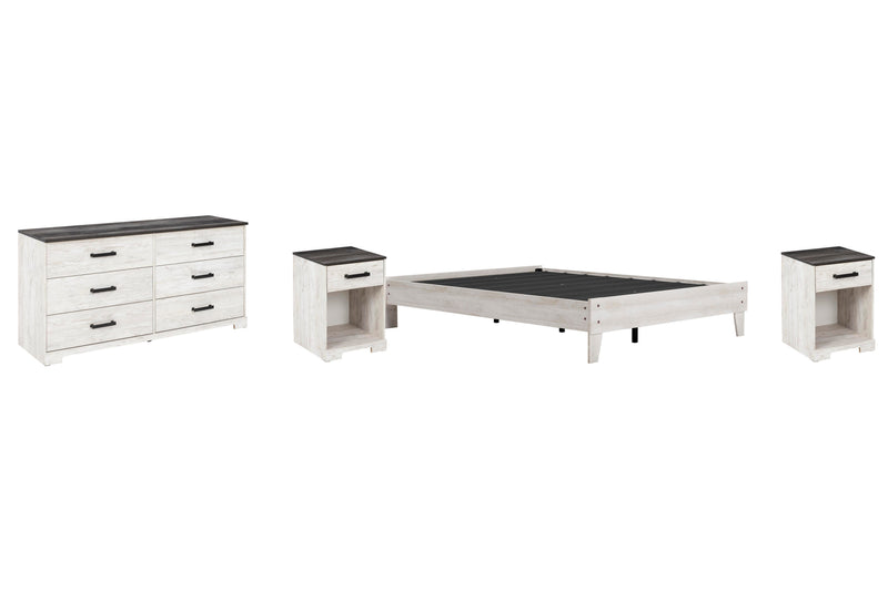 Shawburn Queen Platform Bed with Dresser and 2 Nightstands in Whitewash - PKG009325