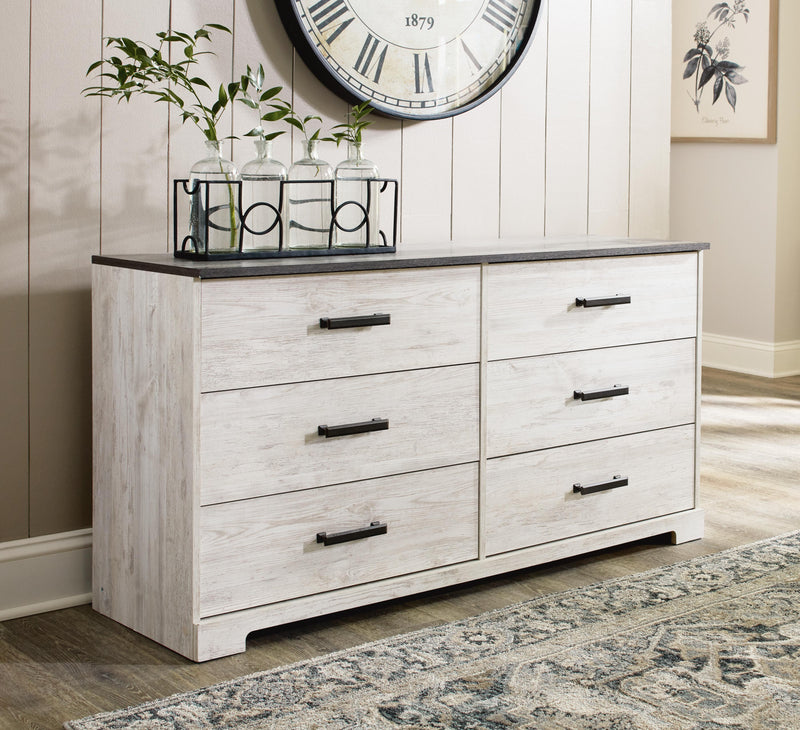 Shawburn Queen Platform Bed with Dresser in Whitewash - PKG016188