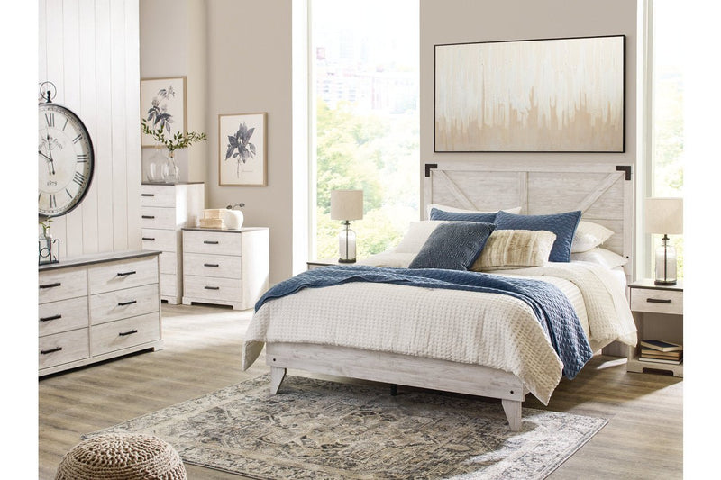 Shawburn White/Dark Charcoal Gray Queen Crossbuck Panel Platform Bed - Gate FurnitureQueen Bed