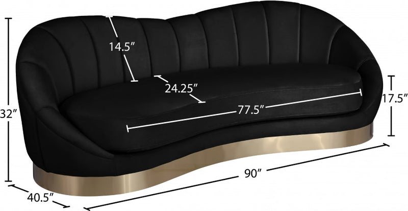 Shelly 91.5" Velvet Upholstered Sofa in Black - 623Black-S