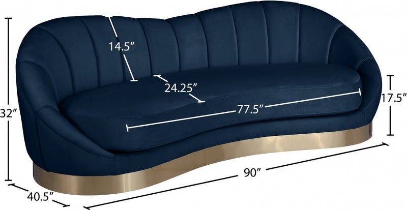 Shelly 91.5" Velvet Upholstered Sofa in Blue - 623Navy-S