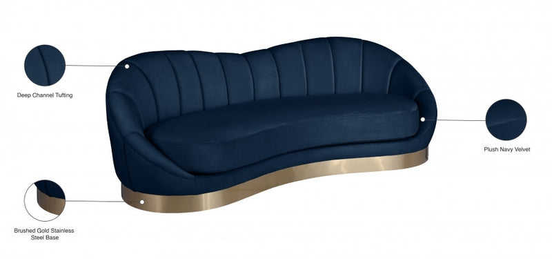 Shelly 91.5" Velvet Upholstered Sofa in Blue - 623Navy-S