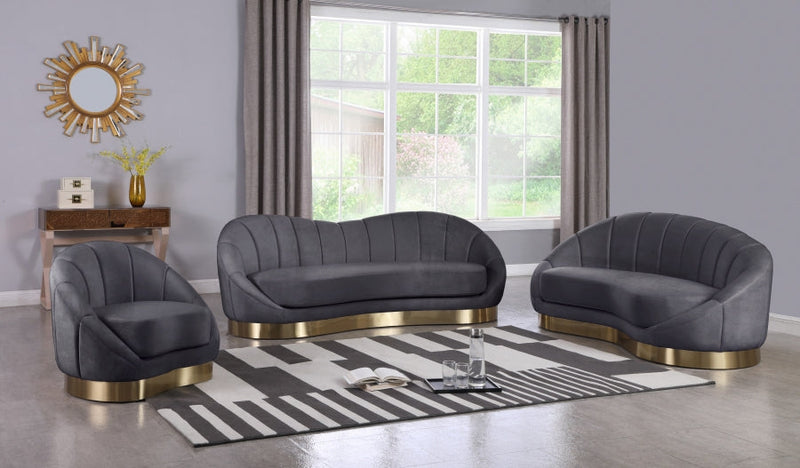 Shelly 91.5" Velvet Upholstered Sofa in Grey - 623Grey-S