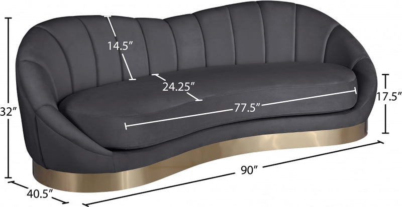Shelly 91.5" Velvet Upholstered Sofa in Grey - 623Grey-S