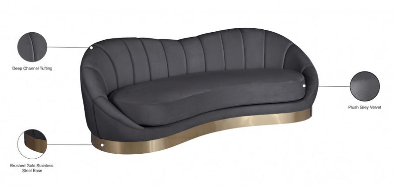 Shelly 91.5" Velvet Upholstered Sofa in Grey - 623Grey-S