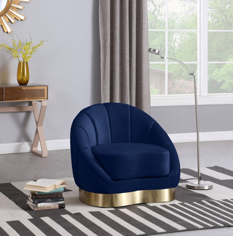 Shelly Velvet Upholstered Chair in Blue - 623Navy-C