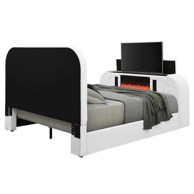 Shelyn Queen Bed w/LED, TV Cabinet, Fireplace & Bluetooth - BD04752Q