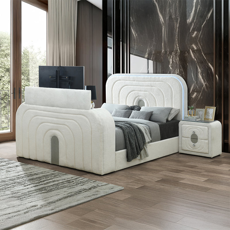 Shelyn Queen Bed w/LED, TV Cabinet, Fireplace & Bluetooth - BD04752Q