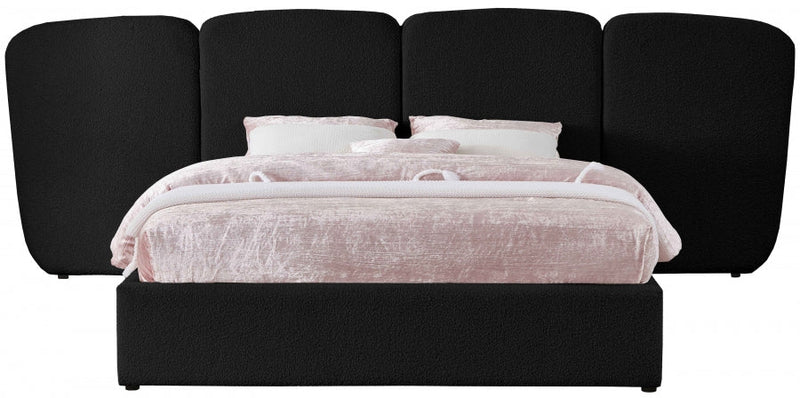 Shiloh Boucle Fabric King Bed (3 Boxes) Black - Gate FurnitureKing Bed