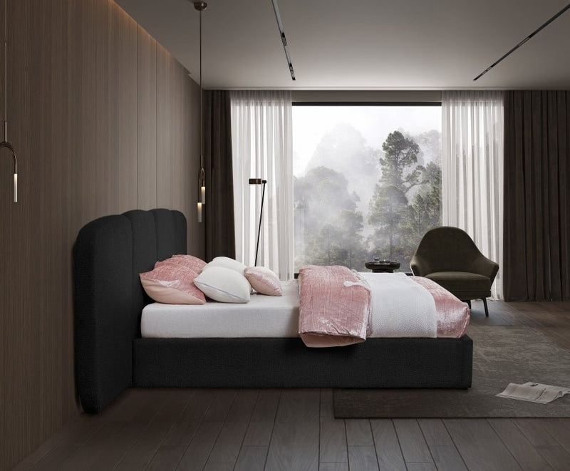 Shiloh Boucle Fabric King Bed (3 Boxes) Black - Gate FurnitureKing Bed