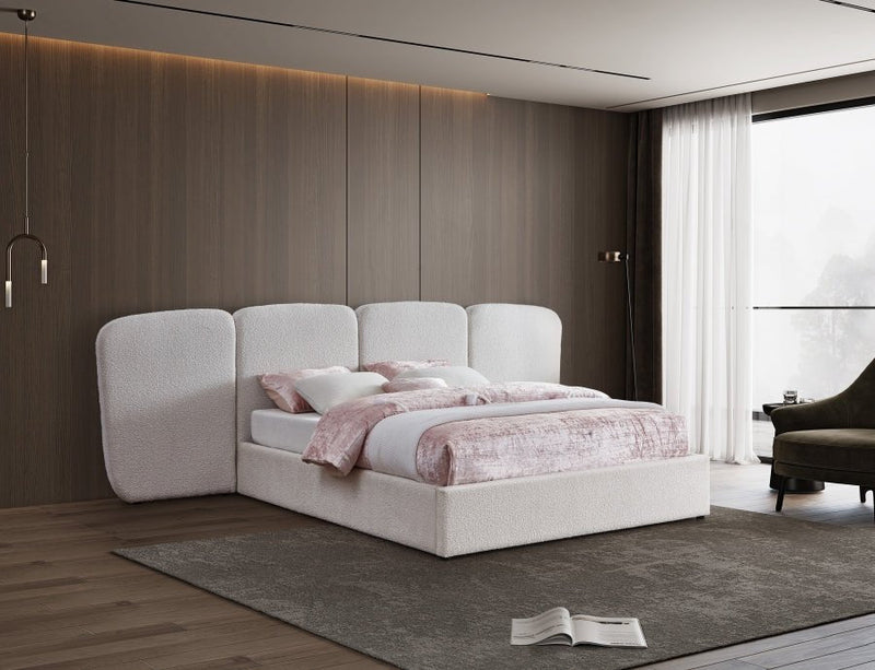 Shiloh Boucle Fabric King Bed (3 Boxes) Cream - Gate FurnitureKing Bed