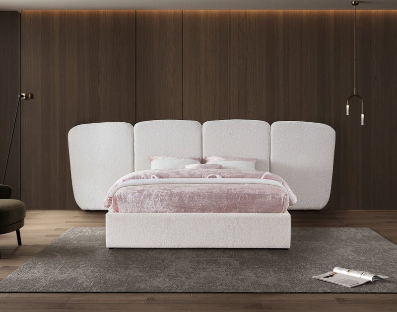 Shiloh Boucle Fabric King Bed (3 Boxes) Cream - Gate FurnitureKing Bed