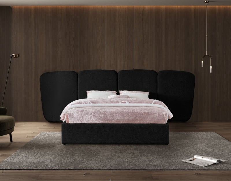 Shiloh Boucle Fabric Queen Bed (3 Boxes) Black - Gate FurnitureQueen Bed