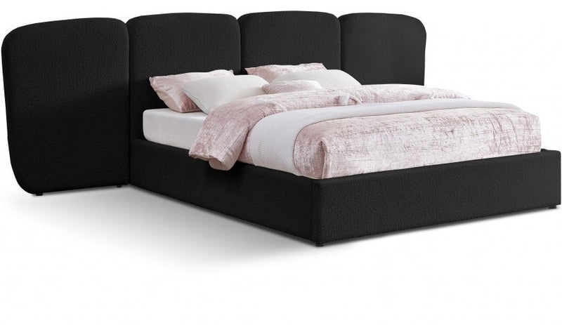 Shiloh Boucle Fabric Queen Bed (3 Boxes) Black - Gate FurnitureQueen Bed