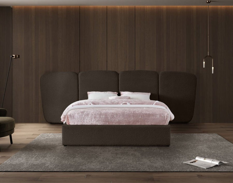 Shiloh Boucle Fabric Queen Bed (3 Boxes) Brown - Gate FurnitureQueen Bed