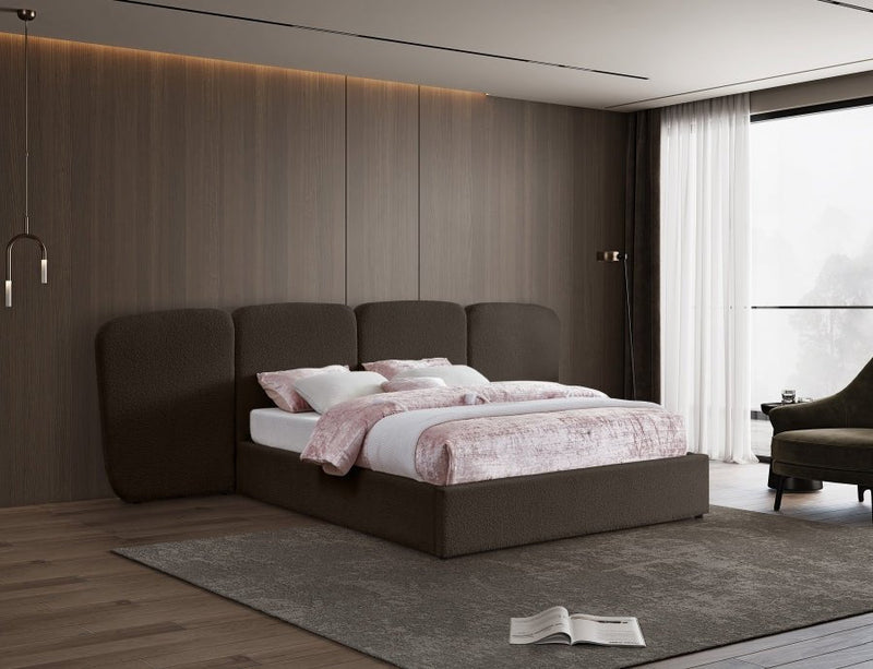 Shiloh Boucle Fabric Queen Bed (3 Boxes) Brown - Gate FurnitureQueen Bed