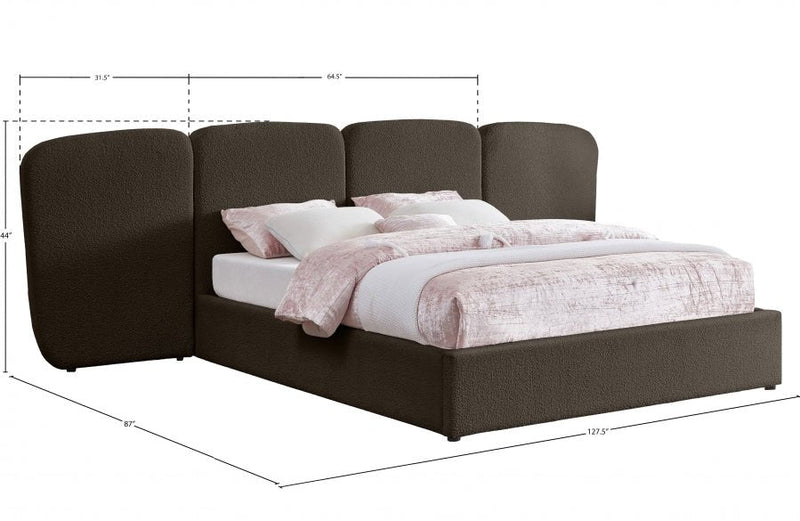 Shiloh Boucle Fabric Queen Bed (3 Boxes) Brown - Gate FurnitureQueen Bed
