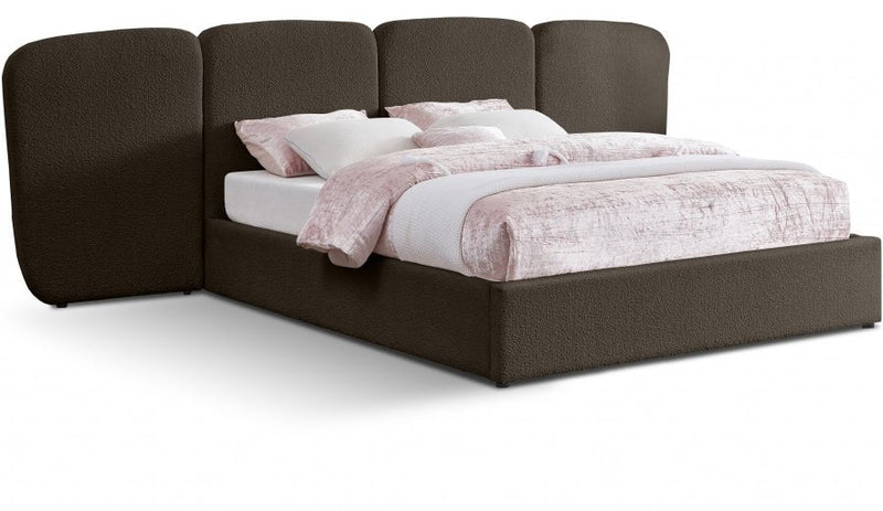 Shiloh Boucle Fabric Queen Bed (3 Boxes) Brown - Gate FurnitureQueen Bed
