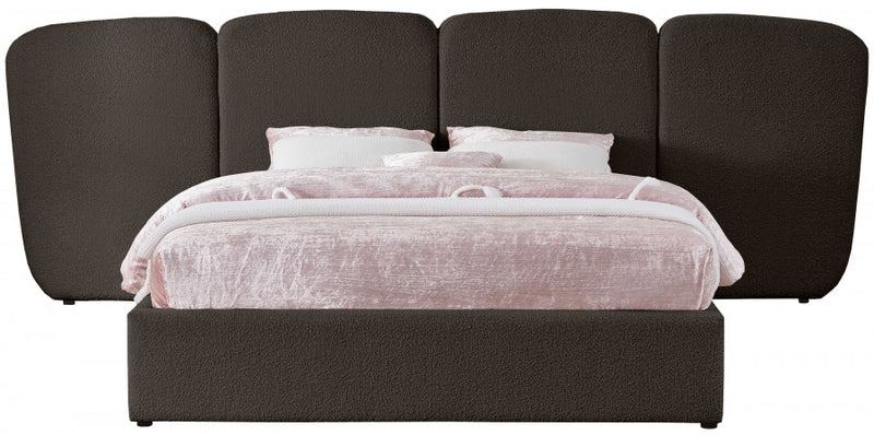 Shiloh Boucle Fabric Queen Bed (3 Boxes) Brown - Gate FurnitureQueen Bed