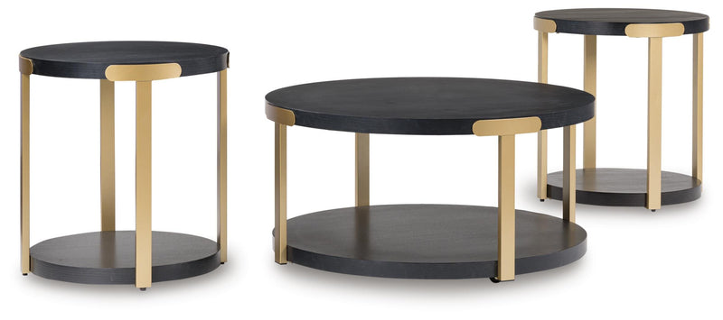Shylore Black/Brass Finish Table (Set of 3) - T410-13