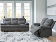 Side-Swipe Charcoal Reclining Sofa and Loveseat - PC91406U1