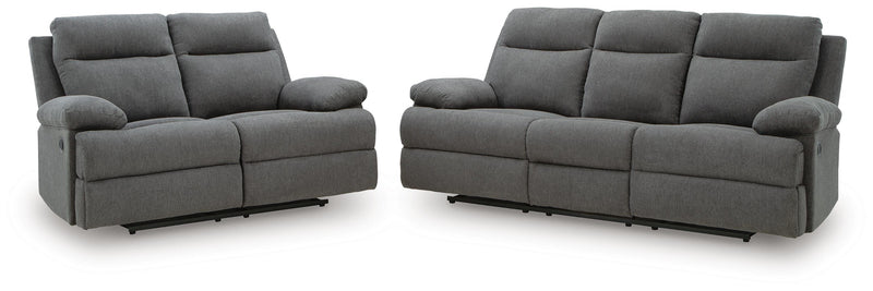 Side-Swipe Charcoal Reclining Sofa and Loveseat - PC91406U1