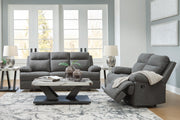 Side-Swipe Charcoal Reclining Sofa and Loveseat - PC91406U1